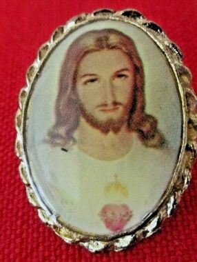 Vintage 1970's Sacred Heart of Jesus Christ  Lapel Pin Religious Medal